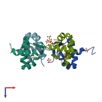 PDB entry 4hob coloured by chain, top view.