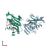 PDB entry 4hoe coloured by chain, front view.