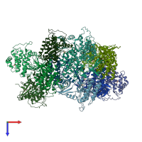 PDB entry 4hok coloured by chain, top view.