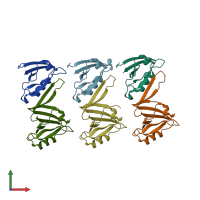 PDB entry 4hop coloured by chain, front view.