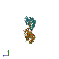 PDB entry 4hop coloured by chain, side view.