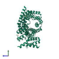 PDB entry 4hoq coloured by chain, side view.
