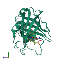 PDB entry 4hpd coloured by chain, side view.