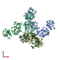 PDB entry 4hpe coloured by chain, front view.