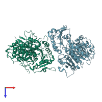 PDB entry 4hpf coloured by chain, top view.