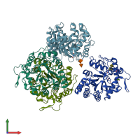 PDB entry 4hpg coloured by chain, front view.