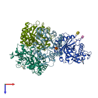 PDB entry 4hpg coloured by chain, top view.