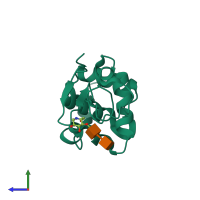 PDB entry 4hpi coloured by chain, side view.