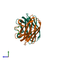 PDB entry 4hpk coloured by chain, side view.
