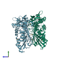 PDB entry 4hpv coloured by chain, side view.