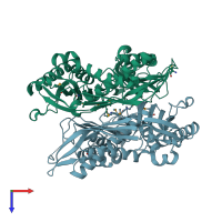 PDB entry 4hpv coloured by chain, top view.