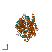 PDB entry 4hpx coloured by chain, side view.