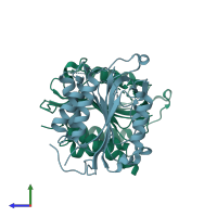 PDB entry 4hq0 coloured by chain, side view.