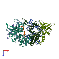 PDB entry 4hqb coloured by chain, top view.