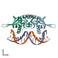 PDB entry 4hqe coloured by chain, front view.