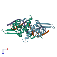 PDB entry 4hqe coloured by chain, top view.