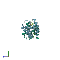 PDB entry 4hqm coloured by chain, side view.