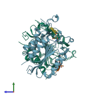 PDB entry 4hqr coloured by chain, side view.
