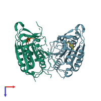 PDB entry 4hqr coloured by chain, top view.