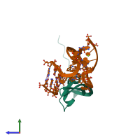 PDB entry 4hqx coloured by chain, side view.