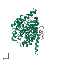 PDB entry 4hr3 coloured by chain, side view.
