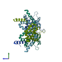 PDB entry 4hrf coloured by chain, side view.