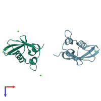 PDB entry 4hro coloured by chain, top view.