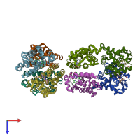 PDB entry 4hrt coloured by chain, top view.