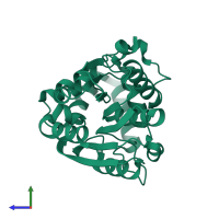 PDB entry 4hrx coloured by chain, side view.