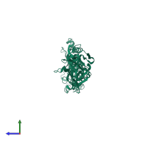 PDB entry 4hsc coloured by chain, side view.
