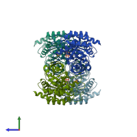 PDB entry 4hsn coloured by chain, side view.