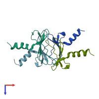 PDB entry 4hsv coloured by chain, top view.