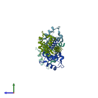 PDB entry 4hsz coloured by chain, side view.