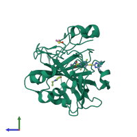 PDB entry 4ht0 coloured by chain, side view.