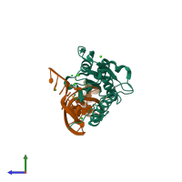 PDB entry 4ht4 coloured by chain, side view.