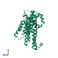PDB entry 4hte coloured by chain, side view.