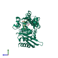 PDB entry 4htg coloured by chain, side view.