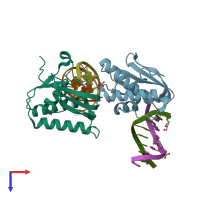 PDB entry 4htu coloured by chain, top view.