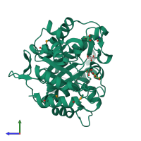 PDB entry 4hty coloured by chain, side view.