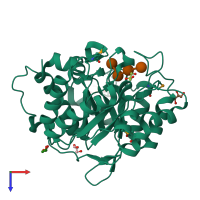PDB entry 4hu0 coloured by chain, top view.