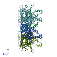 PDB entry 4hud coloured by chain, side view.