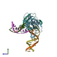 PDB entry 4hue coloured by chain, side view.