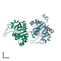 PDB entry 4huj coloured by chain, front view.