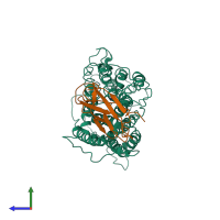 PDB entry 4hul coloured by chain, side view.