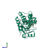 PDB entry 4huo coloured by chain, side view.
