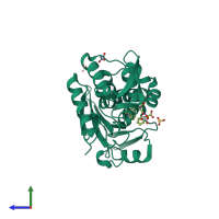 PDB entry 4hup coloured by chain, side view.