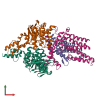 PDB entry 4huq coloured by chain, front view.
