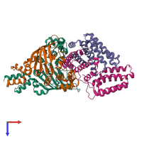 PDB entry 4huq coloured by chain, top view.