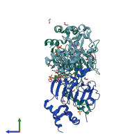 PDB entry 4hur coloured by chain, side view.