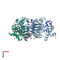PDB entry 4hur coloured by chain, top view.